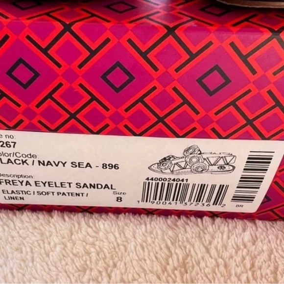 TORY BURCH SANDAL SQUARE TOE SLINGBACK FREYA EYELET BLUE - Picture 9 of 9